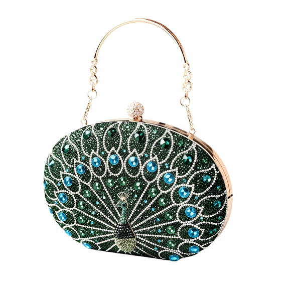 Rhinestone Clutch Purses for Women Emerald Green Peacock Purse, Elegant Evening Bags for Wedding Formal Party (1 Pack)