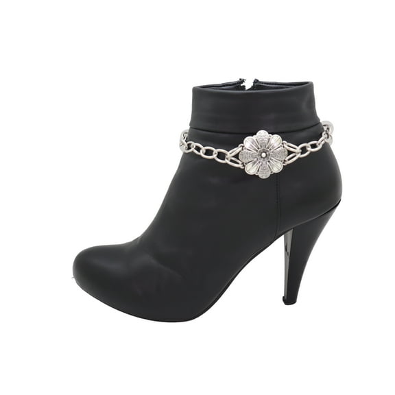 Women Silver Chain Boot Bracelet Anklet Shoe Flower Charm