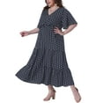 thumbnail image 4 of Agnes Orinda Women's Plus Size Summer Dresses Polka Dot V Neck Short Sleeve Wrap Tiered Casual A Line Maxi Dress 1X Dark Blue, 4 of 6