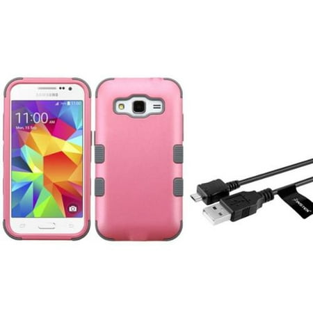 Insten Tuff Hard Dual Layer Rubber Silicone Case For Samsung Galaxy Core Prime - Pink/Gray (+USB Data Sync Charge