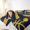 thumbnail image 5 of Feelyou Cartoon Basketball Print Queen Comforter Set, Navy Gold Stripes Bedding Sets, Modern City Print Reversible Bedding Comforter Set, Breathable Home Decor, 3pcs, 5 of 9