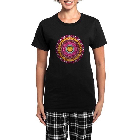 CafePress - Mandala Cats Pajamas - Women's Short Sleeve Print T-Shirt and Pants Dark Cotton Pajama Set