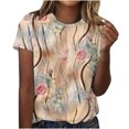 thumbnail image 2 of Fesfesfes Women Short Sleeve Tshirt Women's Casual Retro Printed Round Neck Short Sleeved Top Basic Short Sleeve Tees S(US:4), 2 of 5