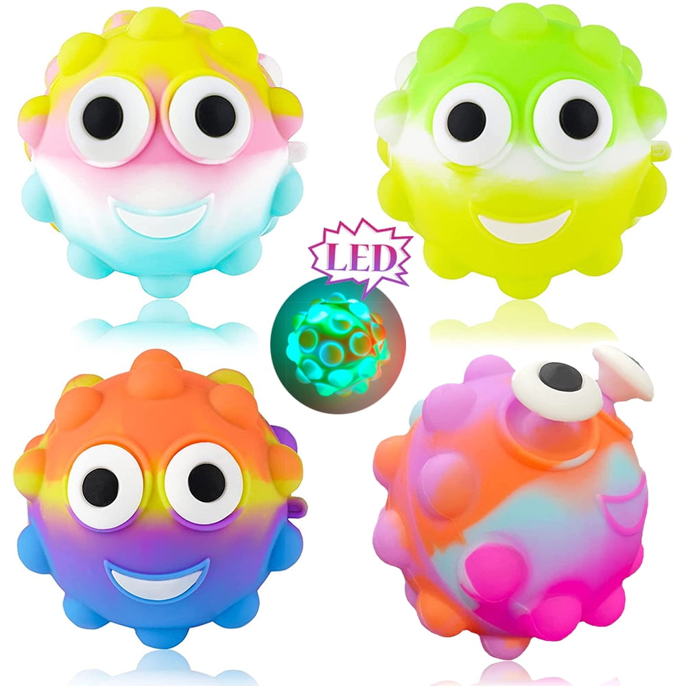 4 Packs Stress Pop Ball Fidget Fidgets Glow Balls, 3D Stretchy Squeeze Pops Popper Ball