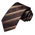 thumbnail image 6 of Hi-Tie Men Brown Plaid Ties and Pocket Square Sets Silk Business Checkered Necktie with Handkerchief Cufflinks Formal Wedding, 6 of 7
