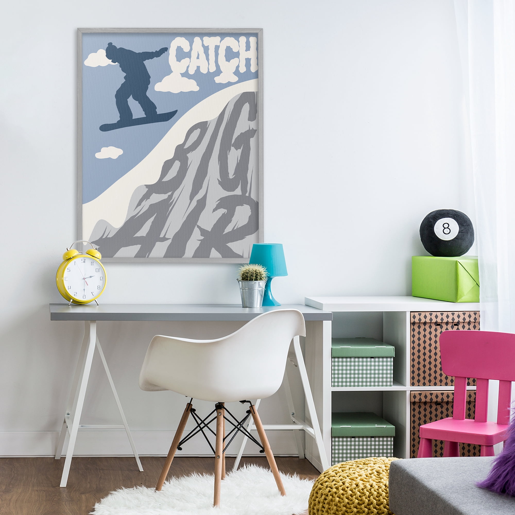 Catch Big Air Snowboard Gray Framed Giclee Art, design by Marcus Prime