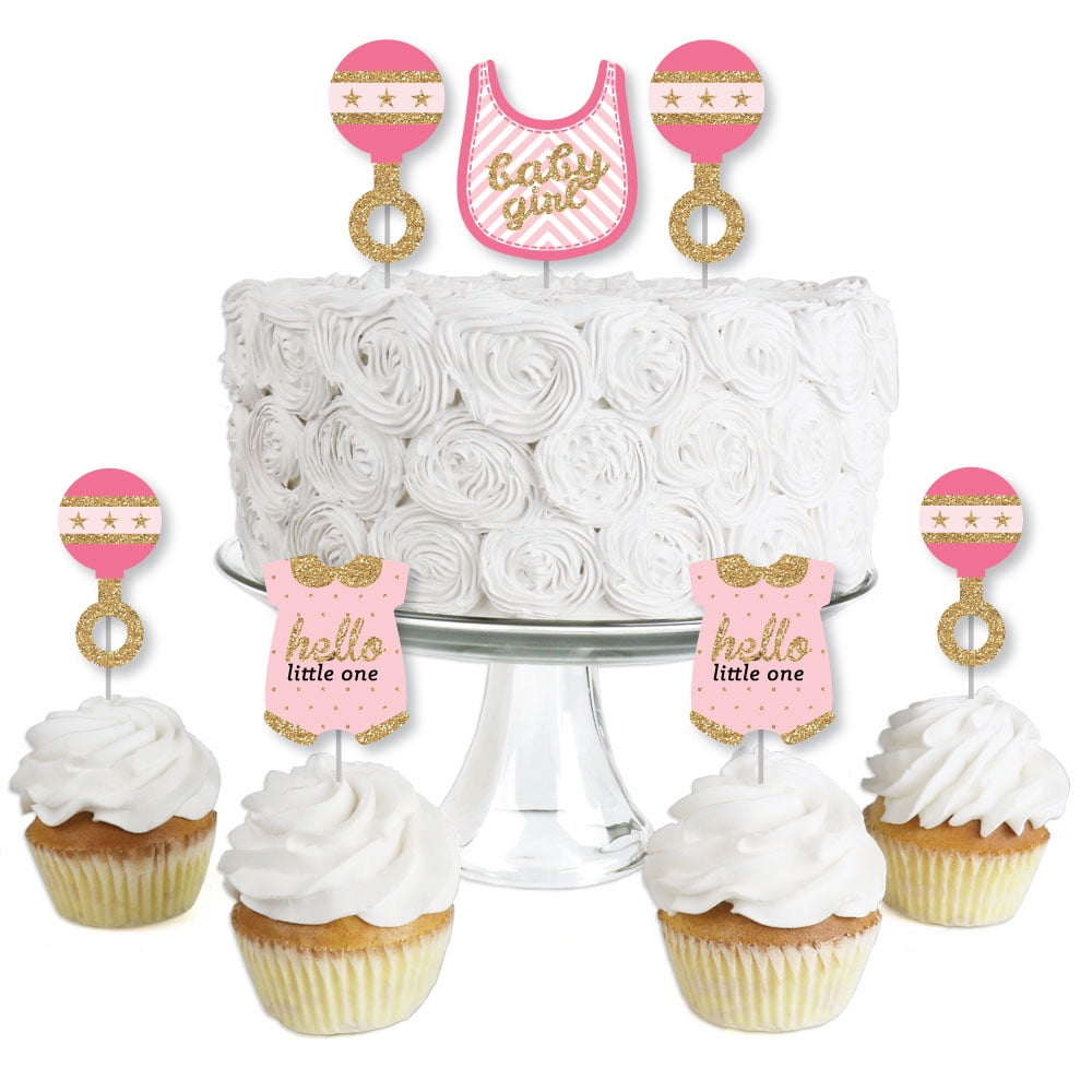 pink and gold baby shower cupcakes
