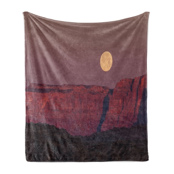 Celestial Soft Flannel Fleece Throw Blanket, Full Moon over Canyons Wild Nature Photo, Cozy Plush for Indoor and Outdoor Use, 70" x 90", Mauve Taupe Pale Maroon, by Ambesonne