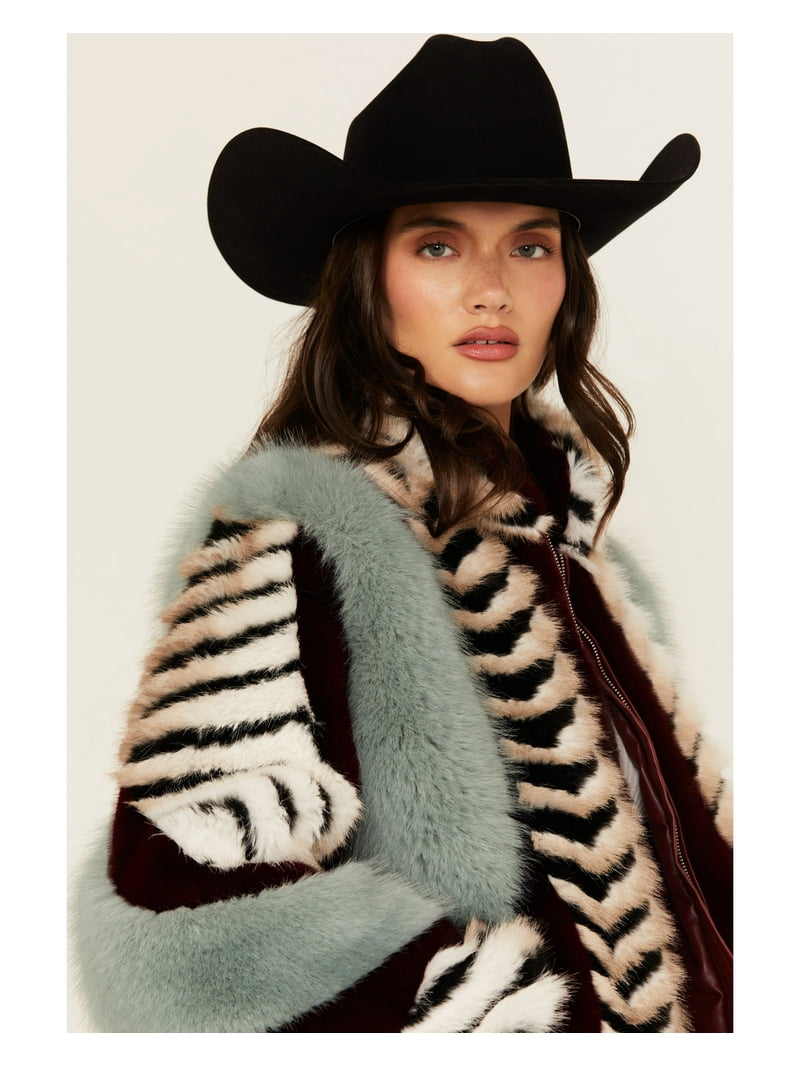Azalea Wang Women's Inez Striped Faux Fur Jacket Multi X- US