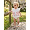 thumbnail image 5 of BemeyourBBs Newborn Baby Girls Summer Clothes Jacquard Bubble Romper Bow Decorated Ruffle Sleeveless Crew Neck Bodysuit Playsuit, 5 of 9
