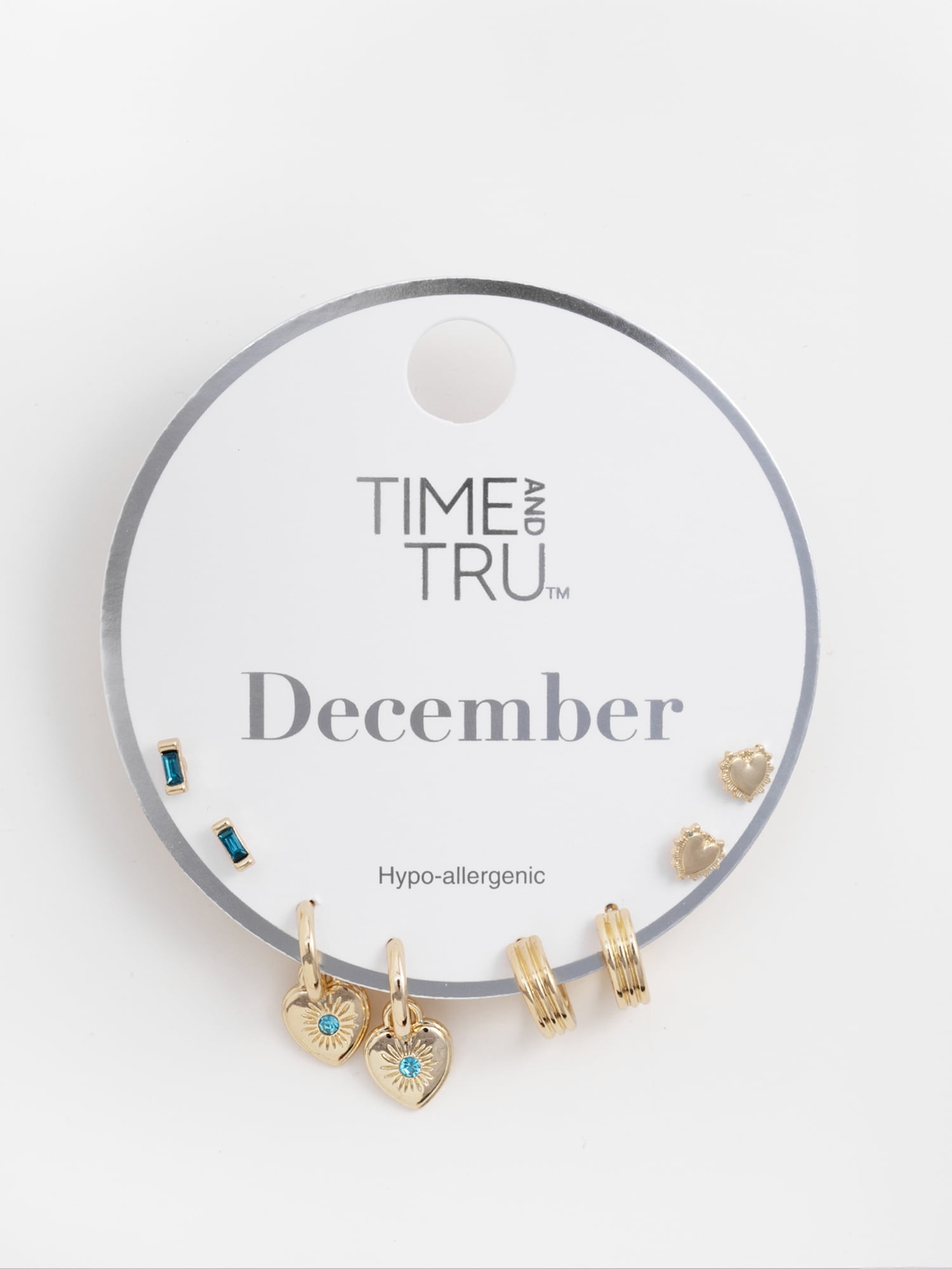 Time and Tru Women's Goldtone Birthstone Earring Set, 4 Pairs, December