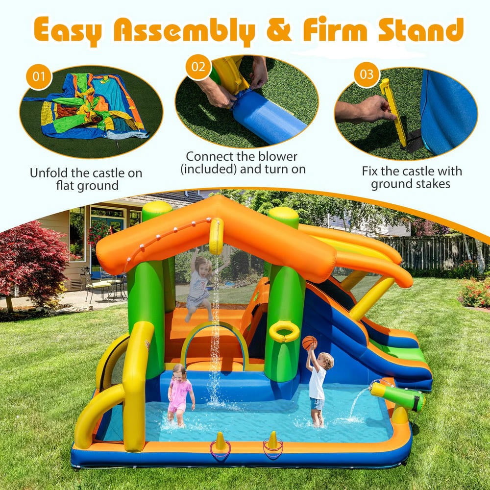 Barara King 8-in-1 Inflatable Water Slide Bounce Castle, Bounce House without Blower for Outdoor, Kids, Yard, Multicolor