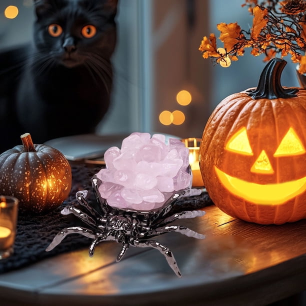 Decoraciones de Halloween, adornos de Halloween, regalos de Halloween, cristal natural, amatista, grava, cristal blanco, decoración de escritorio, regalo de Halloween, araña de cristal único de plásti