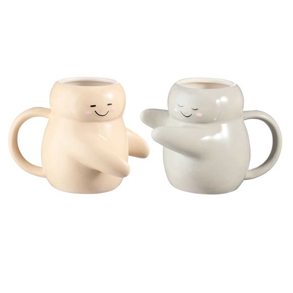 Mainstays Cream/Grey Sculpted Hug Ceramic Mug Set, 16 oz, 2 Piece