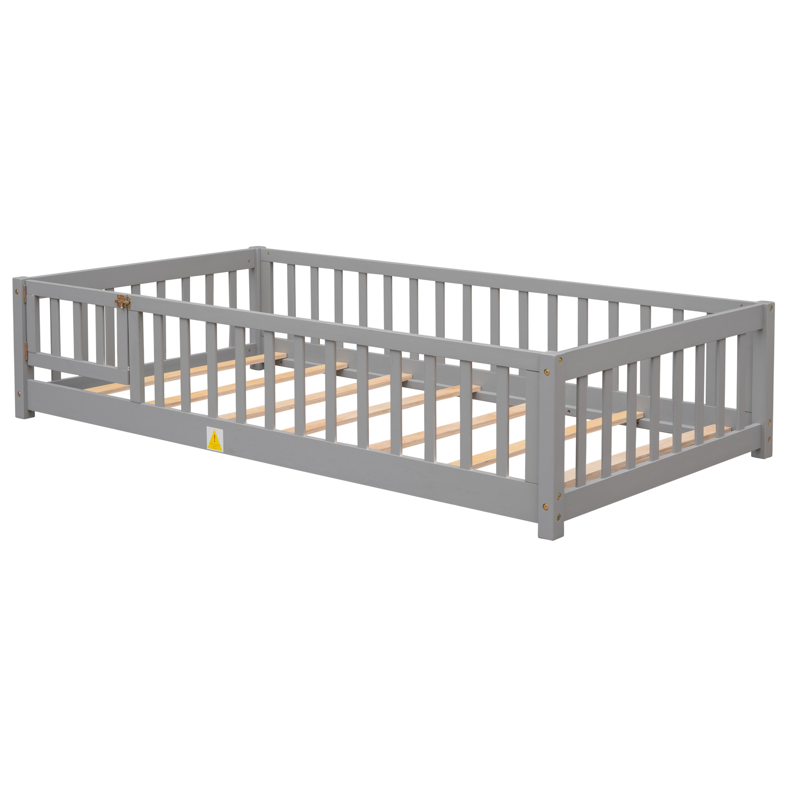 Miniyam Twin Size Toddler Floor Bed with Safety Guardrails, Gray