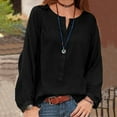 thumbnail image 3 of Pompotops Femmes Col Rond Ouvert Tube Bouton Mode Casual Manches Longues Chemisier, 3 of 8