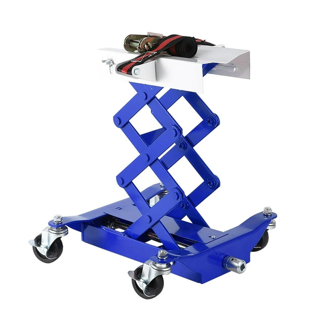 Vérin de Transmission Profil Bas de 450 Lb - Levage de Réparation Auto Robuste avec Plage de Hauteur de 7 à 23 Pouces, Sangles de Sécurité de 2 m et 4 Roues de Frein pour des Réparations Sûres et Fluides, Bleu