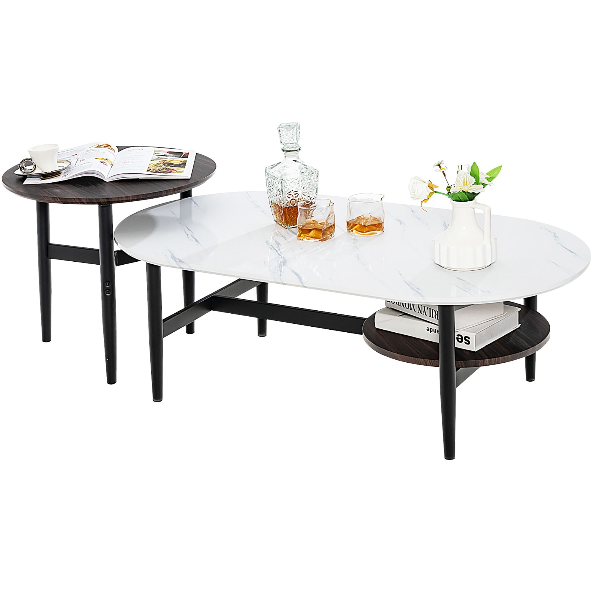 Costway Modern Coffee Table Set of 2 W/Faux Coffee Table & Nesting