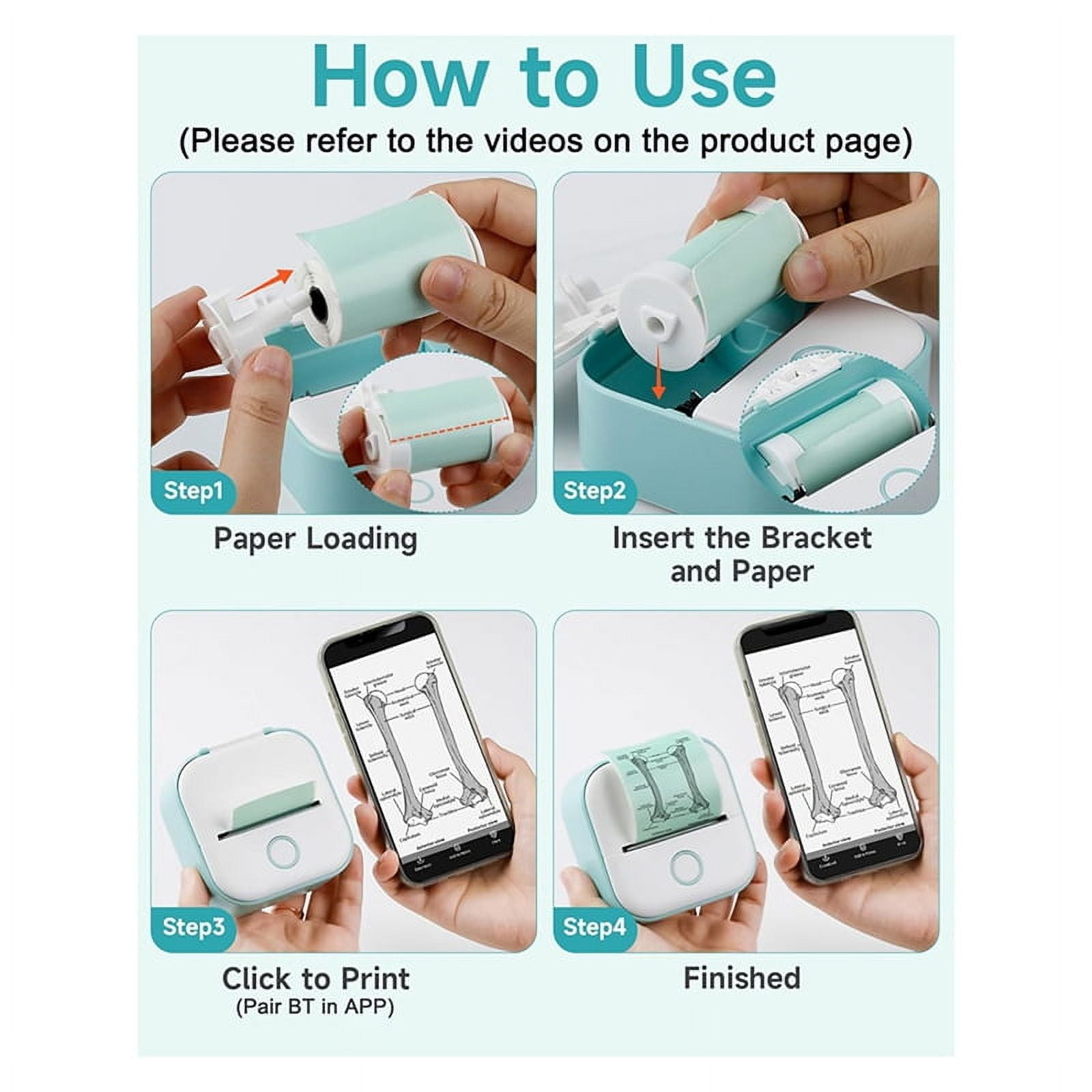 Mini Printer Sticker Printer Portable Thermal Printer Inkless Sticker Maker Machine Bluetooth Printer Phone Printer