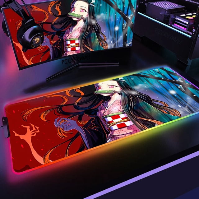 Demon Slayer-alfombrilla de ratón RGB para juegos, alfombrilla LED retroiluminada para teclado de escritorio, No Yaiba Kimetsu, 100x50cm LIUWENJING unisex