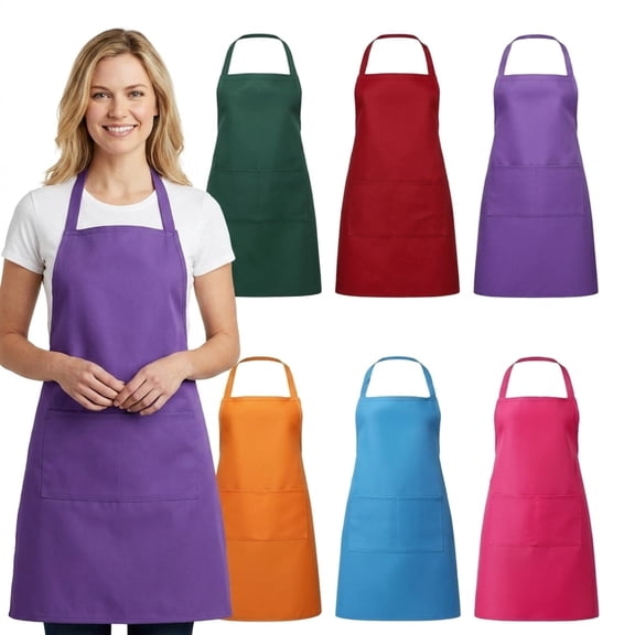 6Pcs Bib Aprons with 2 Pockets, Bulk Kitchen Aprons for Cooking Baking Painting Craft