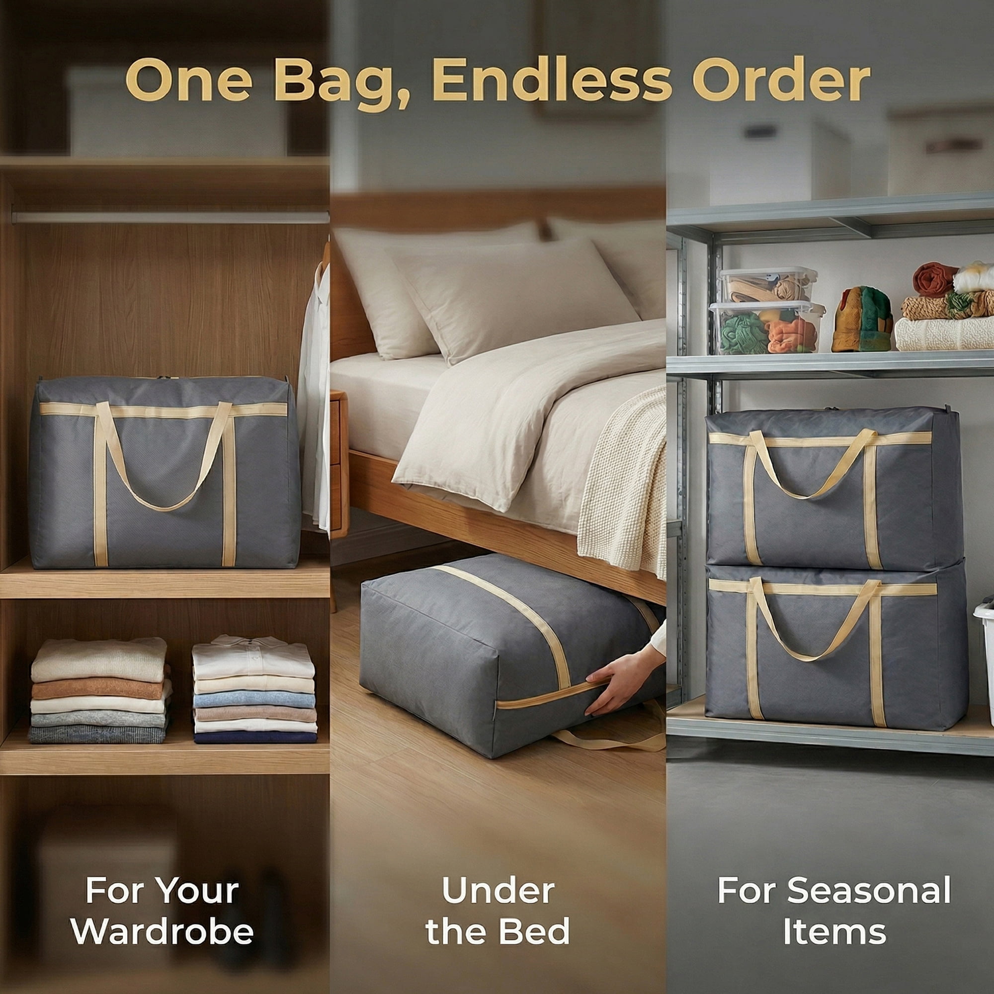 Unique Bargains Foldable Storage Bags for Organizing Clothing Grey 26.8"x9.8"x19.7"