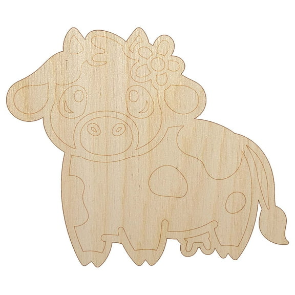 Darling Cow with Flower Wood Shape Unfinished Piece Cutout Craft DIY Projects - 4.70 Inch Size - 1/8 Inch Thick