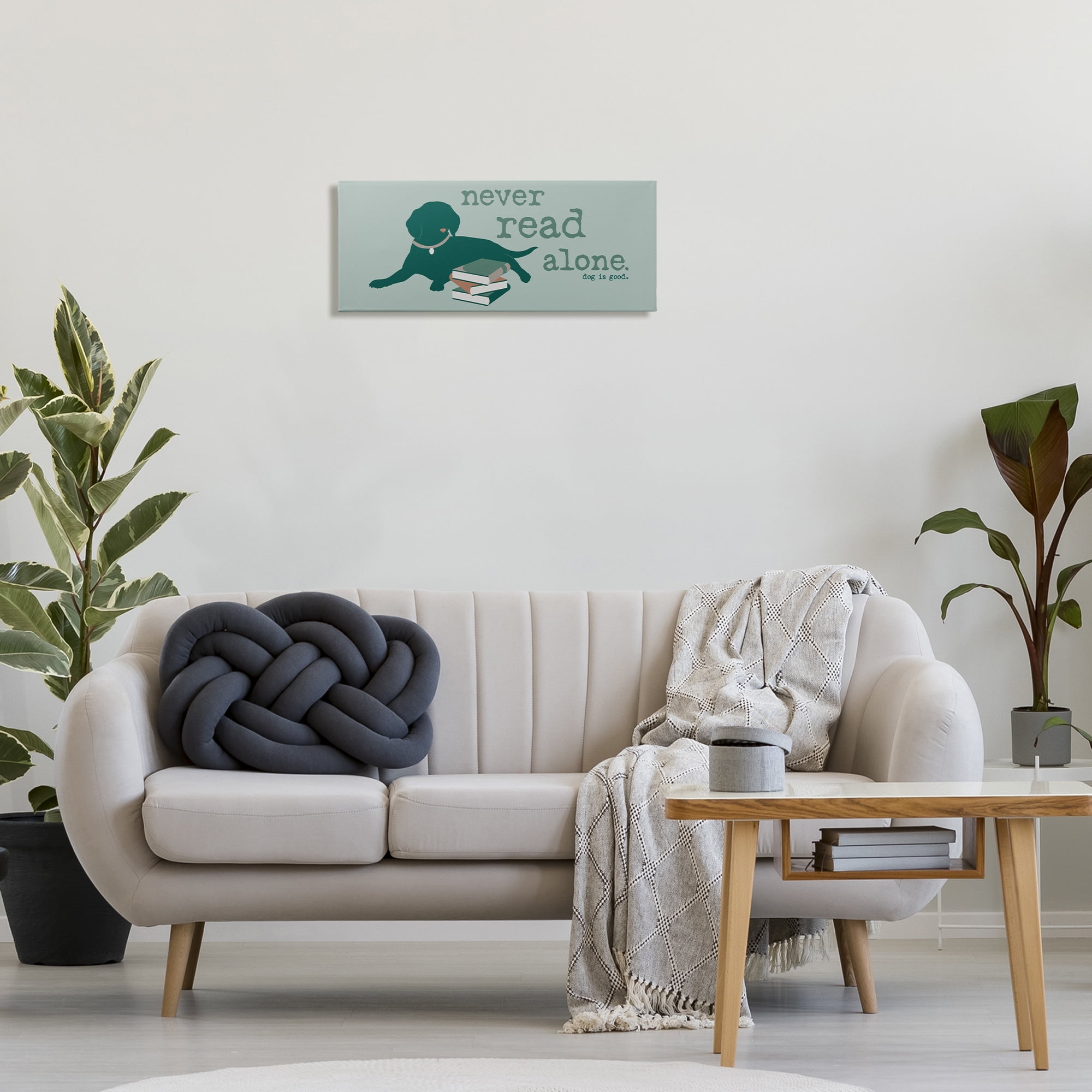 Stupell Industries Never Read Alone Dog Animals Painting Wrapped Canvas Art Print Wall Art, 24 x 10