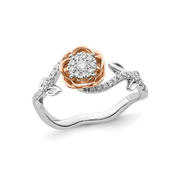 1/4 Carat (Ctw) Lab-Grown Diamond Flower Ring in 14K White and Rose Gold