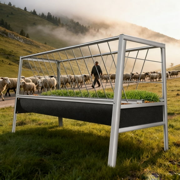 Durable Goat Feeder Sink, Stainless Steel Frame & Rubber Trough , Easily Cleaned Pasture Trough, Low Maintenance Hay Feeder