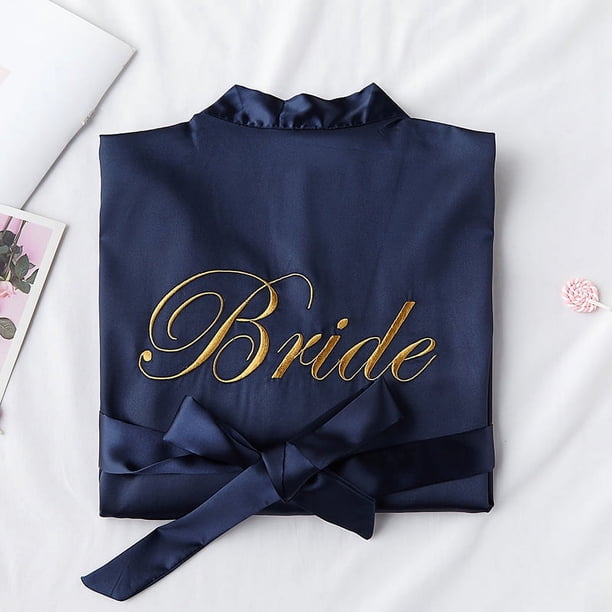 Bata de novia para la mañana, pijama holgado de primavera, verano y otoño, camisón de seda de imitación, bata de baño bordada para boda, vestido de dama de honor para grupo de mujeres