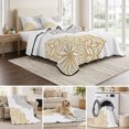 thumbnail image 6 of Full Quilt Set 78''x90'', Boho Gray Beige Floral Lightweight Summer Bedspread Coverlet Set with 2 Pillow Shams, Retro Abstract Art Flowers Breathable All Season Quilt Bedding for Bedroom/Guest Room, 6 of 9
