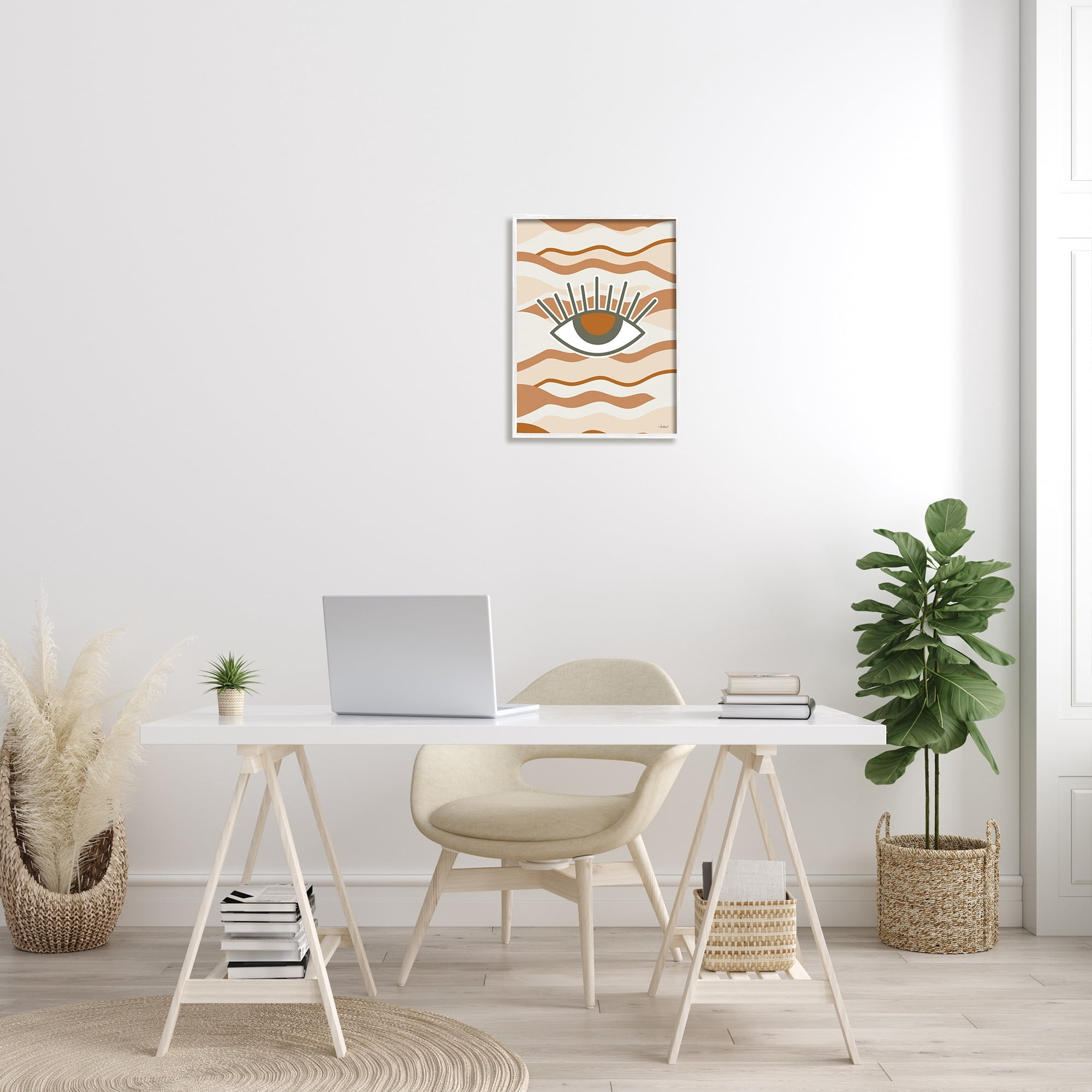 Stupell Industries Earthy Modern Spiritual Eye Wavy Striped Shapes Graphic Art White Framed Art Print Wall Art, Design by Martina Pavlova