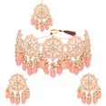 thumbnail image 1 of Efulgenz Indian Bridal Set Traditional Crystal Beads Kundan Peach Color Choker Necklace Faux Pearl Drop Round Stud Earrings with Maang Tikka Bollywood Jewelry Set for Women, 1 of 5