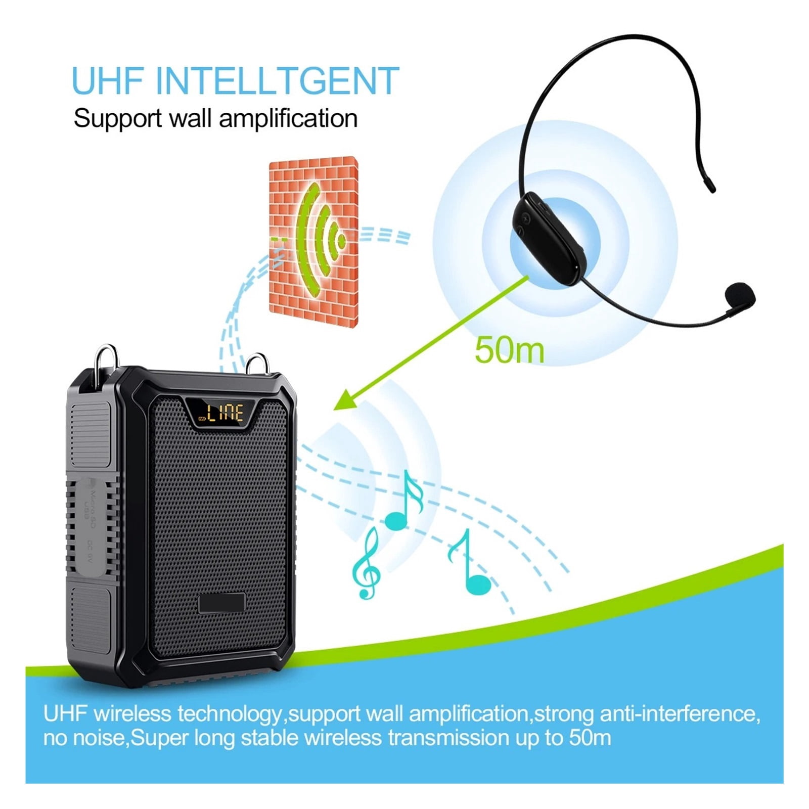 18W Waterproof Voice Amplifier With Wireless Microphone Speaker For TeacherTour Guide ,High Sound