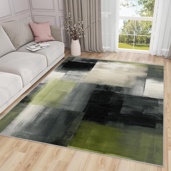 Abstract Modern Area Rugs, Geometric Artistic Carpet, Washable Non Slip Low Pile Soft Rug for Living Room Bedroom Decor Mat 3x4ft