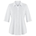 thumbnail image 2 of Collections Etc Women's Poplin Weave 3/4 Sleeve Button-Front Stylish Polo Shirt | Royal Blue, Red, White or Lilac | Machine wash | Cotton and polyester, 2 of 3