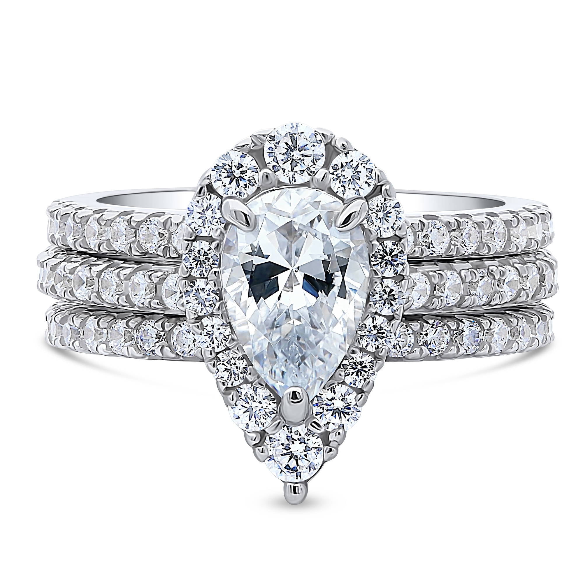 BERRICLE Sterling Silver Halo Wedding Engagement Rings Pear Cut Cubic Zirconia CZ Ring Set for Women, Rhodium Plated Size 4