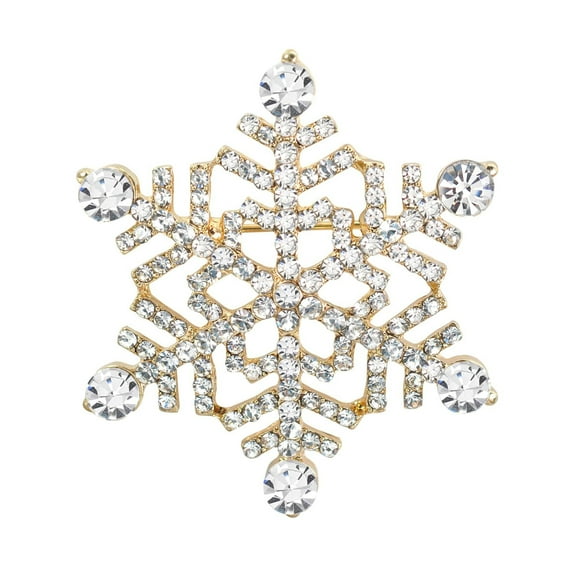 Gyn&Joy Winter Snowflake Flower Clear, Crystal Rhinestone Brooch Pin, Gold Tone