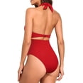thumbnail image 3 of Sngxgn Women's Swimsuits Swimwear Asymmetric Ruffle Monokinis Bathing Suits(Red,L), 3 of 4