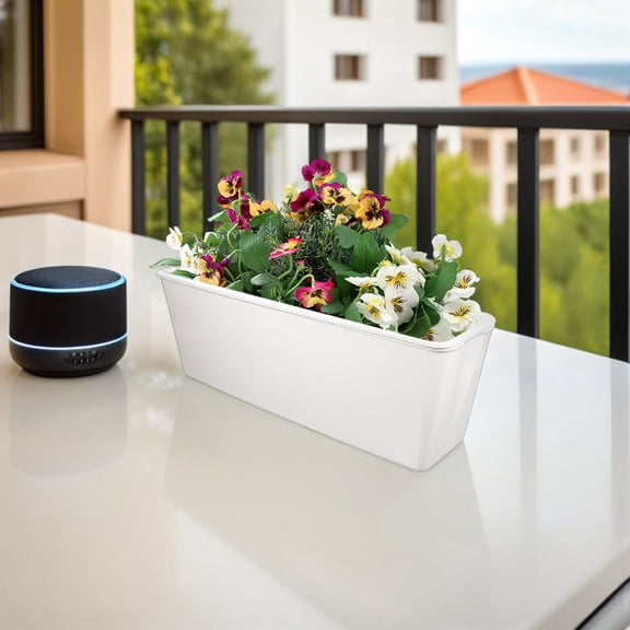 ELAYARD Beige Rectangular Plastic Planter Pot for Outdoor Garden, Patio, Balcony Plants and Decorative Gardening Use