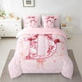 thumbnail image 2 of Erosebridal Bow Alphabet Bedding Queen Size,Red Flower Bedding Sets Queen Size,Letter Personalized Comforter Sets with Sheets,Microfiber Floral Room Decorative,Reversible,7 Pieces, 2 of 6