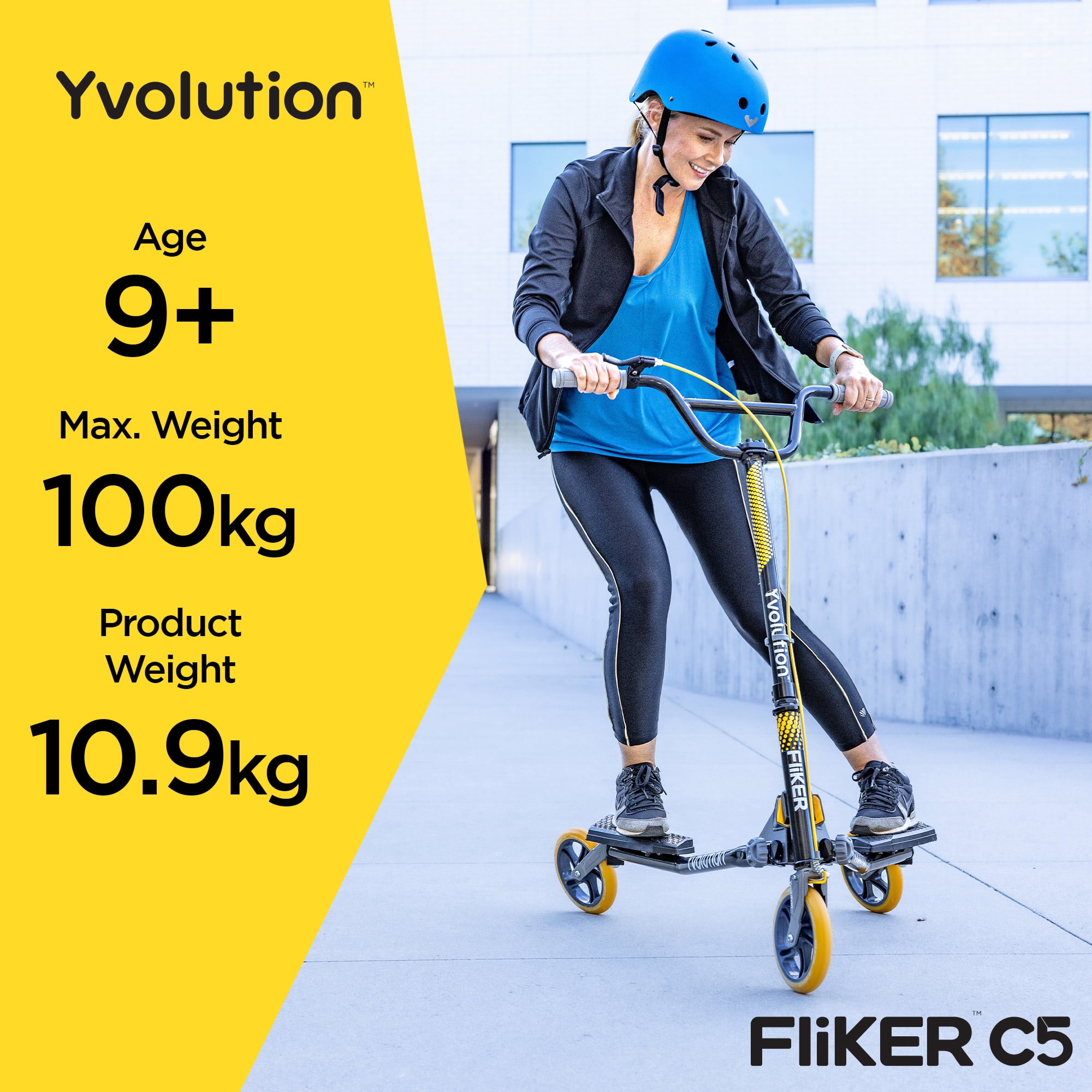 Yvolution Y Fliker C5, Foldable Drift Swing Scooter Kids Age 9+ Years, Yellow, Unisex