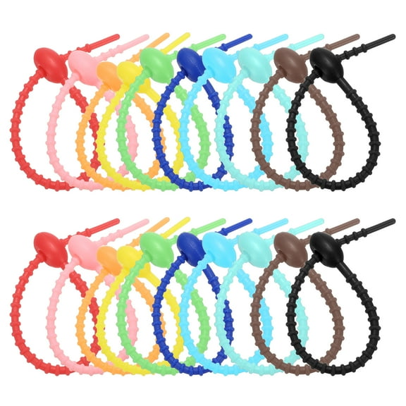Uxcell 6 Inch Silicone Cable Ties, 20pcs Rubber Reusable Twist Zip Ties Organizer for Home Office Kitchen Food bags Wires Adjustable Bag Clip, Colorful