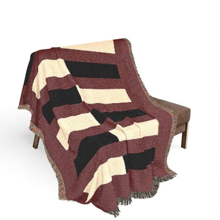 Burgundy Black and Cream Geometric Bar Woven Blanket 100% Cotton Modern Abstract Decor for Sofa or Bed