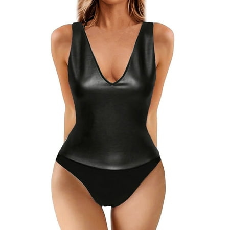 Blphud Swimsuits High Waist Thong Bikini Jumpsuit Sexy Vest V Neck Sleeveless Vintage Woman Bikini Adult Bikini Sexy Swimsuit for Women Black L