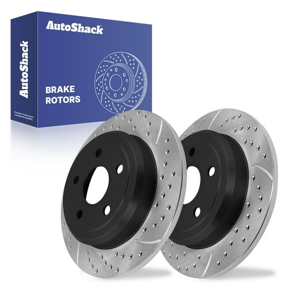 AutoShack Rear Solid Drilled & Slotted E-Coated Brake Rotors 2-PC Set Replacement for 2005-2010 Jeep Grand Cherokee 2006-2010 Jeep Commander ShadowGuard 12.6" (320 mm)