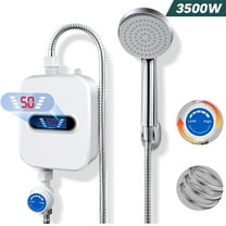 DICEEVIL Electric Tankless Water Heater with Shower Head Set, 3500W Electric Instant Hot Water Heater for Shower, LCD Display Rapid Heating Mini Water Heater for Home Bathroom, White