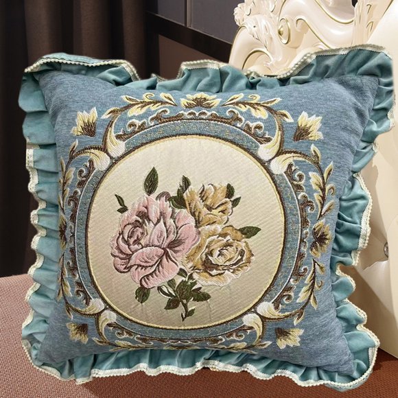 Lace Pillow Sofa Living Room Bedroom Bedside Car Fabric Embroidery Pillow Waist Cushion Backrest