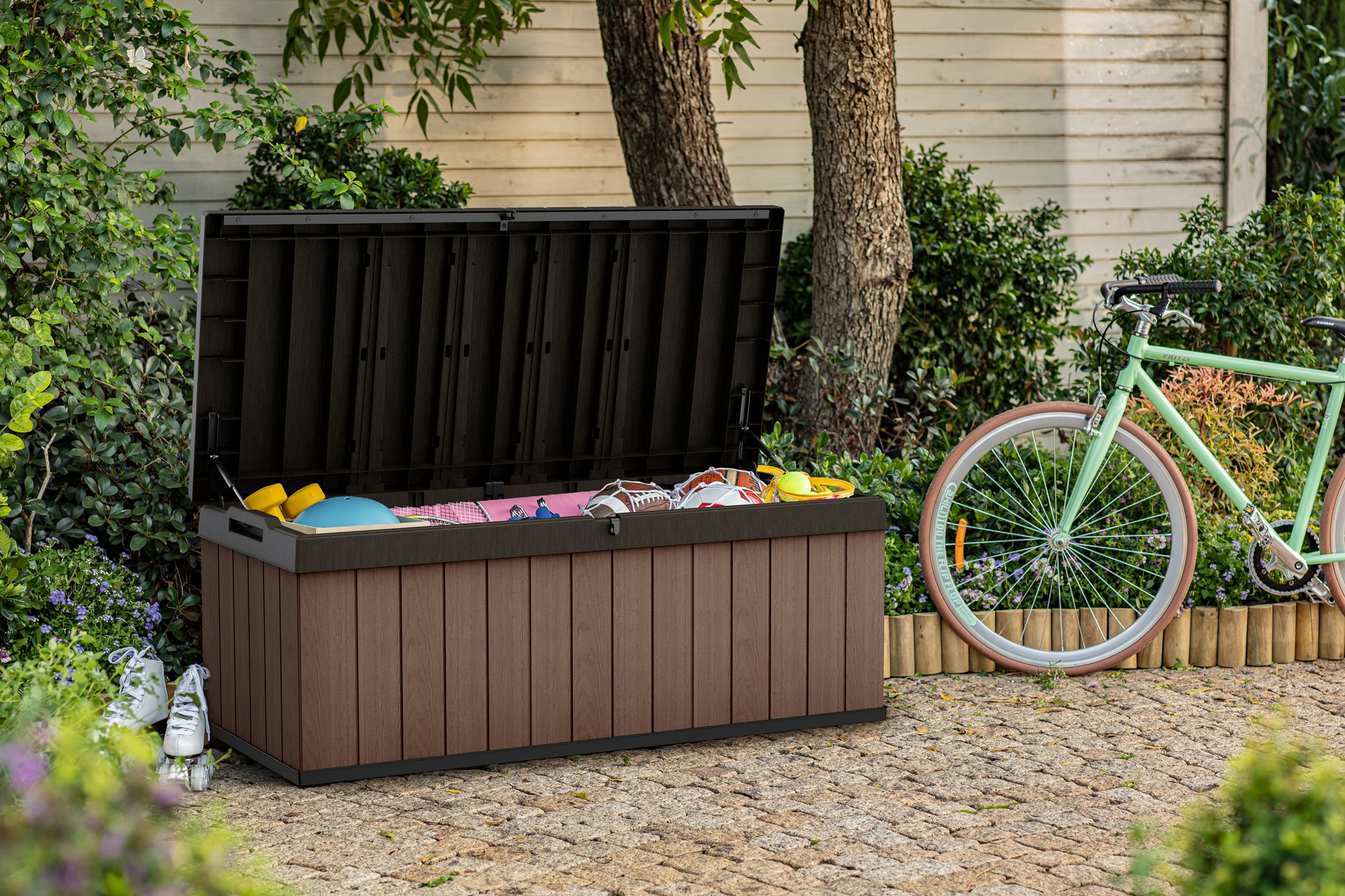 Outdoor Storage Bench Keter Darwin 100 Gallon Resin Deck Box - Grey UK ...